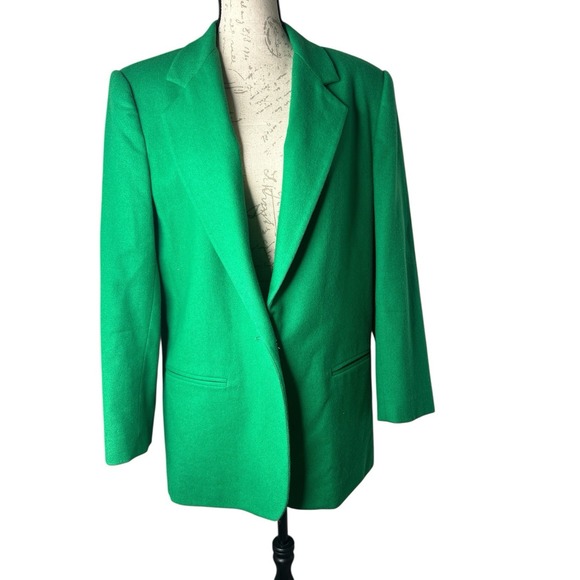 Savannah‎ Kelly Green Wool Blazer Women's 12 Single Button Vintage Jacket - Picture 1 of 5